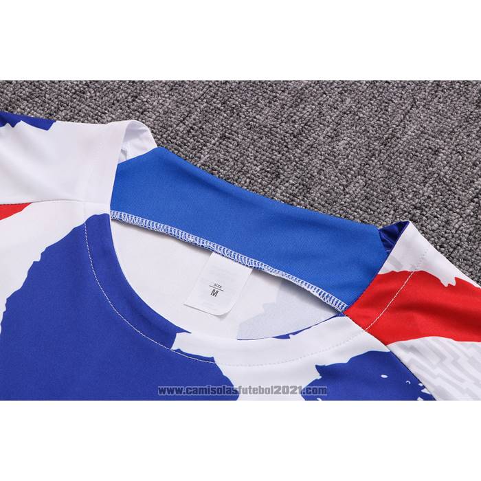 Fato de Treino Franca Manga Curta 2022-2023 Branco Vermelho Azul - Calcas Curta